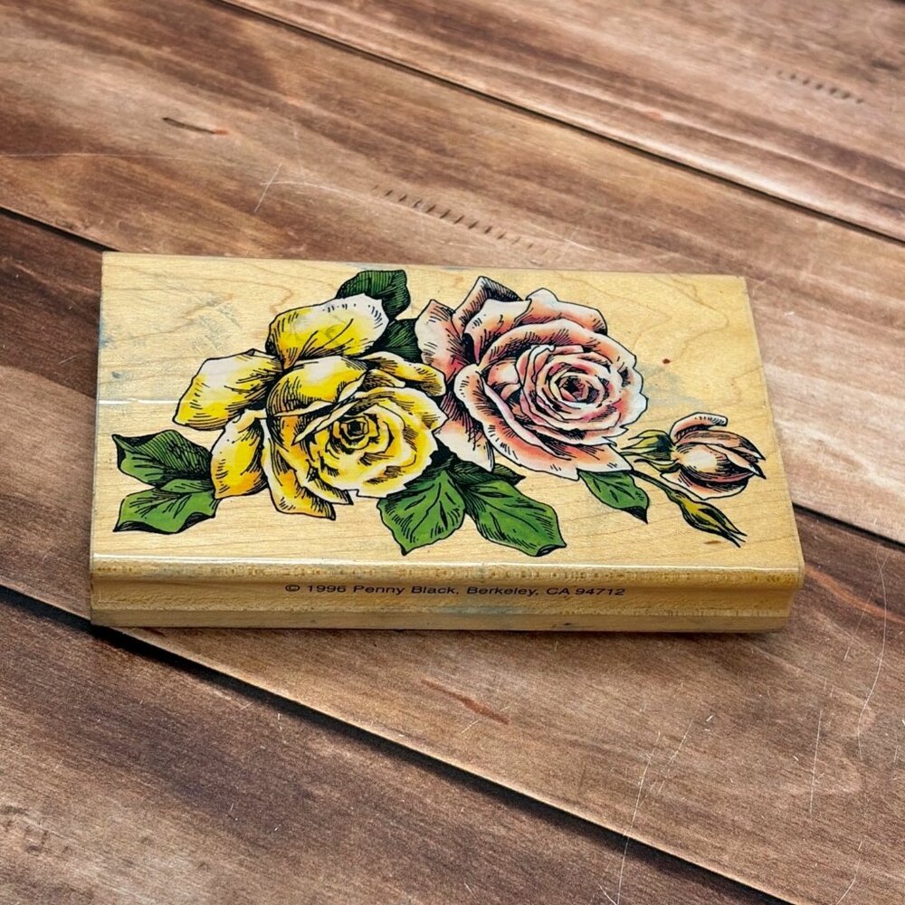 1996 PENNY BLACK 770K ELEGANT ROSES WOOD MOUNTED RUBBER STAMP FLORAL